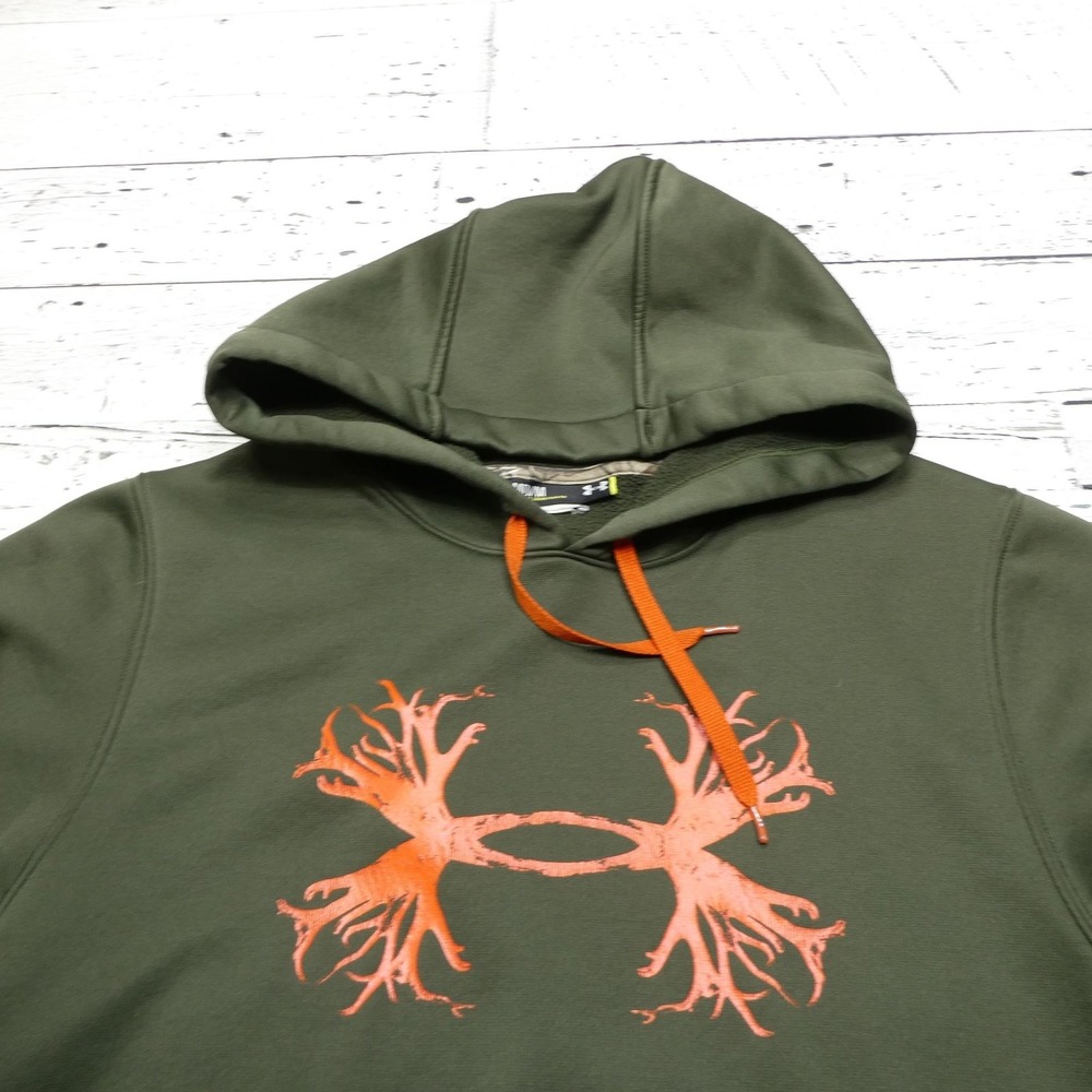 Under Armour Hoodie Mens Medium Green Storm Antler Logo Hunting Sweatshirt - Picture 2 of 7
